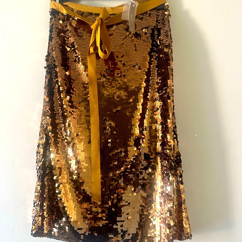 J. Crew Gold Sequin Skirt with Mustard Tie